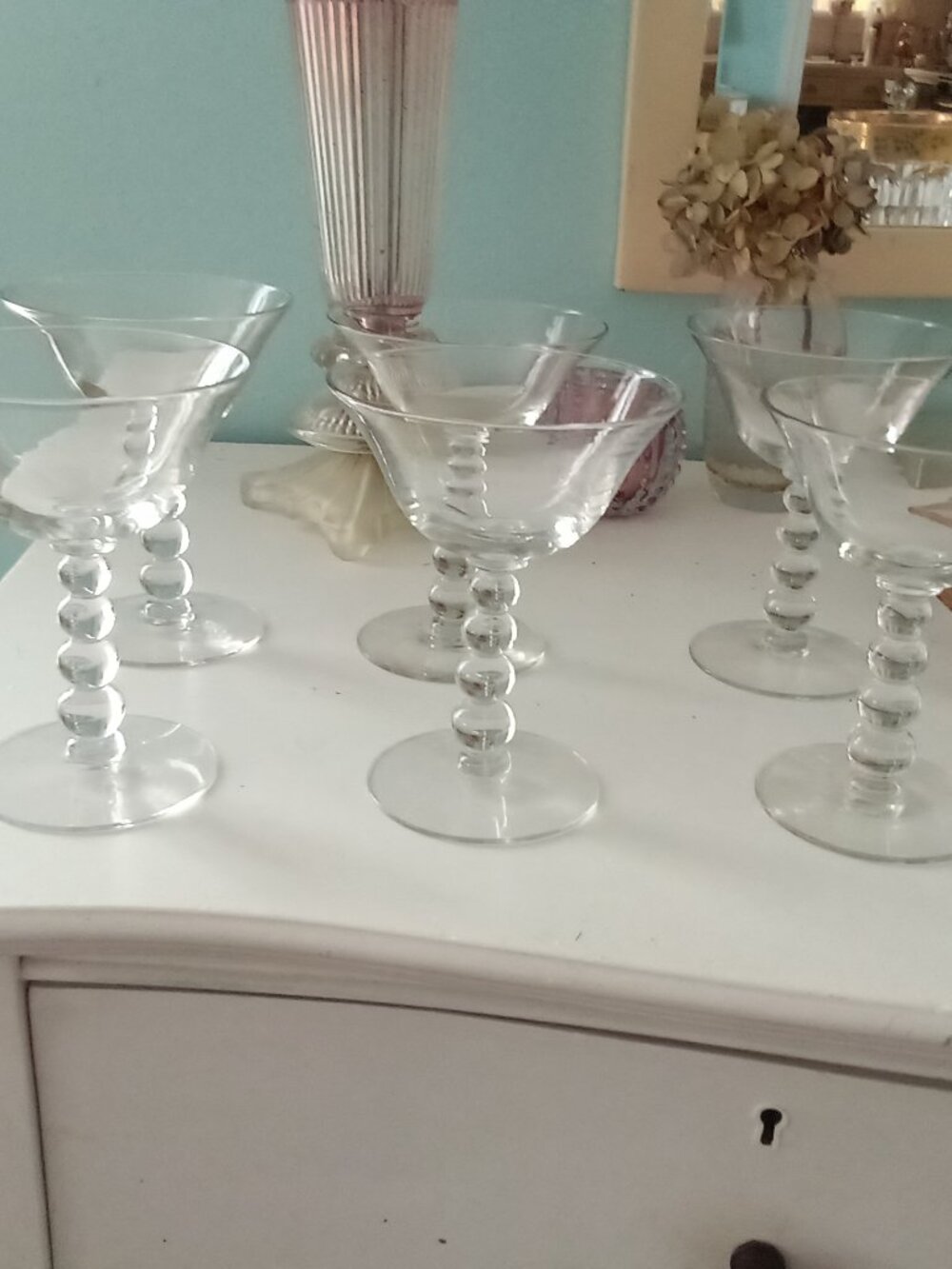 6 Imperial Candlewick Bubble Stem Wine/Champagne Crystal Glasses